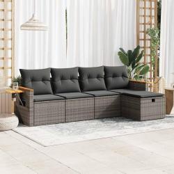Salon de jardin 5 pcs avec coussins gris résine tressée alsavelo