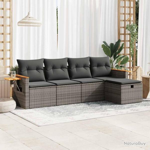 Salon de jardin 5 pcs avec coussins gris rsine tresse alsavelo