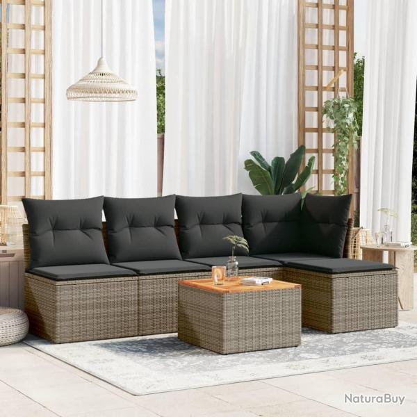Salon de jardin 6 pcs avec coussins gris rsine tresse alsavelo