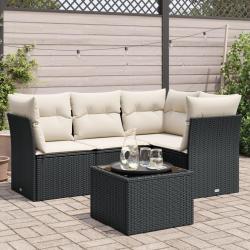 Salon de jardin 5 pcs avec coussins noir résine tressée alsavelo
