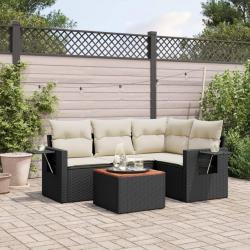 Salon de jardin 5 pcs avec coussins noir résine tressée alsavelo