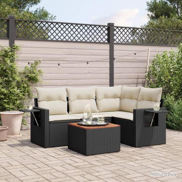 Salon de jardin 5 pcs avec coussins noir rsine tresse alsavelo