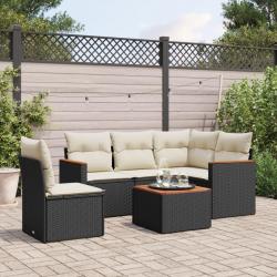 Salon de jardin 6 pcs avec coussins noir résine tressée alsavelo