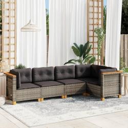 Salon de jardin 5 pcs avec coussins gris résine tressée alsavelo