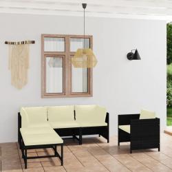 Salon de jardin 6 pcs avec coussins Résine tressée Noir alsavelo