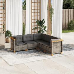 Salon de jardin 5 pcs avec coussins gris résine tressée alsavelo