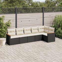 Salon de jardin 6 pcs avec coussins noir résine tressée alsavelo