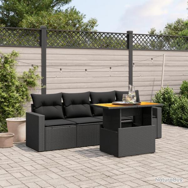 Salon de jardin 5 pcs avec coussins noir rsine tresse alsavelo