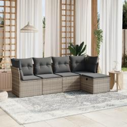 Salon de jardin 5 pcs avec coussins gris clair résine tressée alsavelo