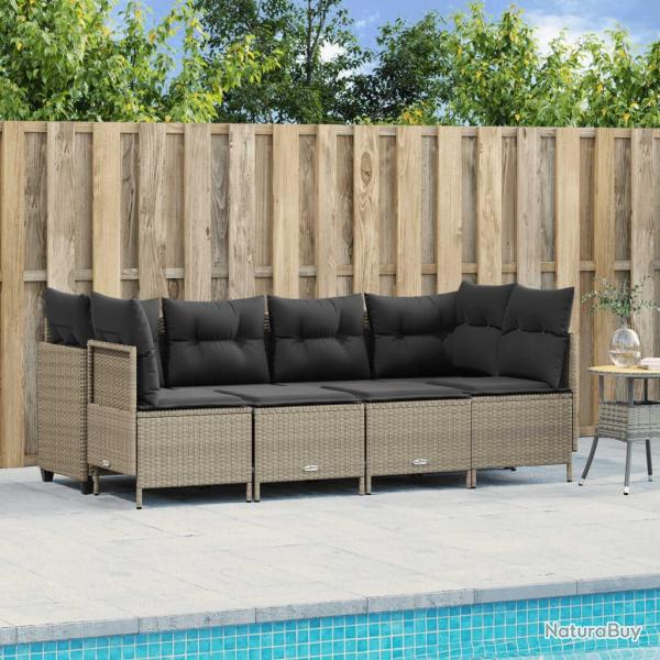 Salon de jardin 5 pcs avec coussins gris clair rsine tresse alsavelo