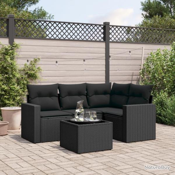 Salon de jardin 5 pcs avec coussins noir rsine tresse alsavelo