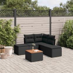 Salon de jardin 6 pcs avec coussins noir résine tressée alsavelo