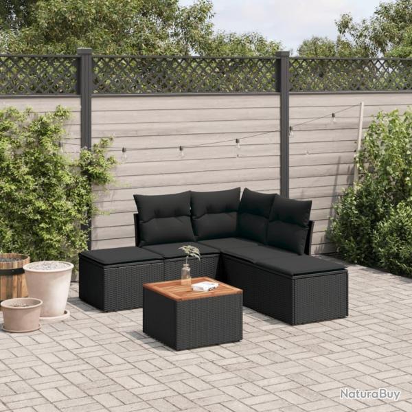 Salon de jardin 6 pcs avec coussins noir rsine tresse alsavelo