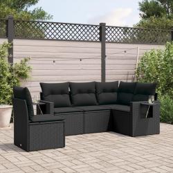 Salon de jardin 5 pcs avec coussins noir résine tressée alsavelo