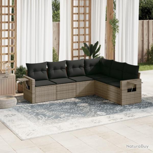 Salon de jardin 6 pcs avec coussins gris rsine tresse alsavelo