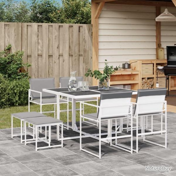 Ensemble  manger de jardin avec coussins 9 pcs blanc textilne alsavelo