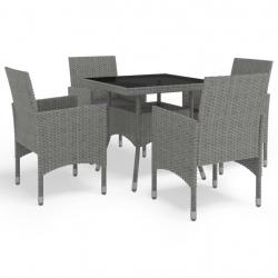 Ensemble à manger de jardin 5 pcs Gris Résine tressée et verre alsavelo
