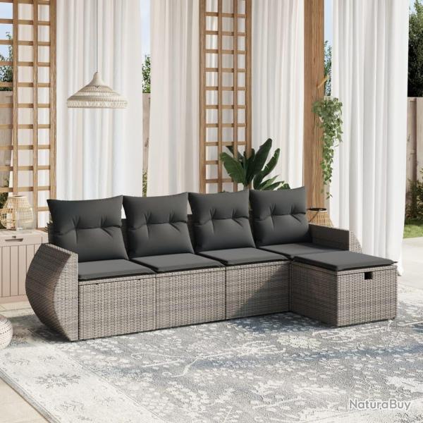 Salon de jardin 5 pcs avec coussins gris rsine tresse alsavelo