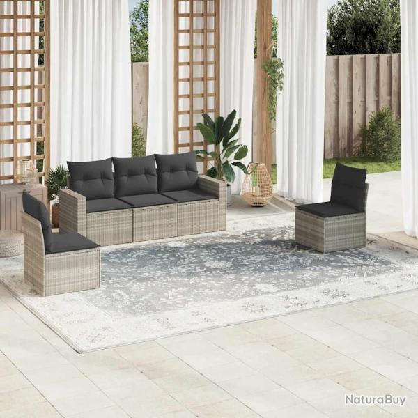 Salon de jardin 5 pcs avec coussins gris clair rsine tresse alsavelo