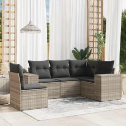 Salon de jardin 5 pcs avec coussins gris clair résine tressée alsavelo