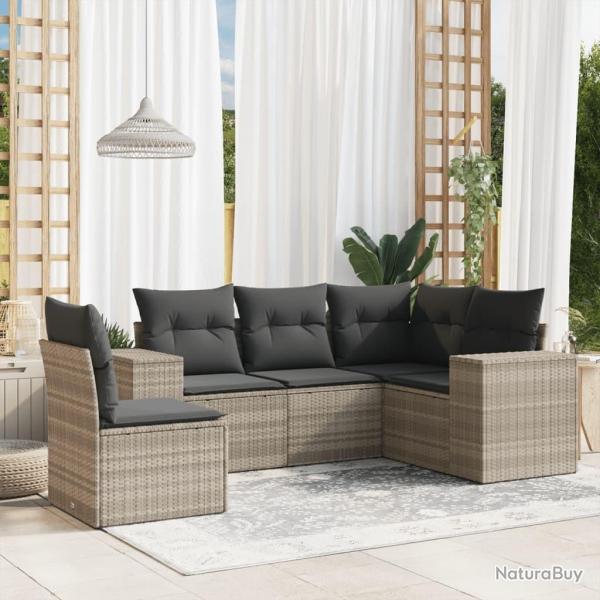 Salon de jardin 5 pcs avec coussins gris clair rsine tresse alsavelo