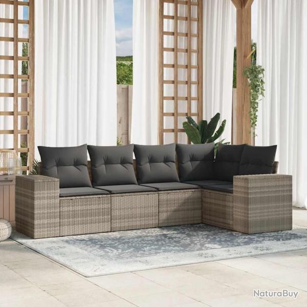 Salon de jardin 5 pcs avec coussins gris clair rsine tresse alsavelo