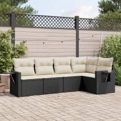 Salon de jardin 5 pcs avec coussins noir résine tressée alsavelo