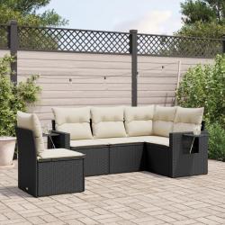 Salon de jardin 5 pcs avec coussins noir résine tressée alsavelo