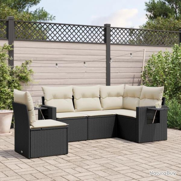 Salon de jardin 5 pcs avec coussins noir rsine tresse alsavelo