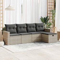 Salon de jardin 5 pcs avec coussins gris clair résine tressée alsavelo