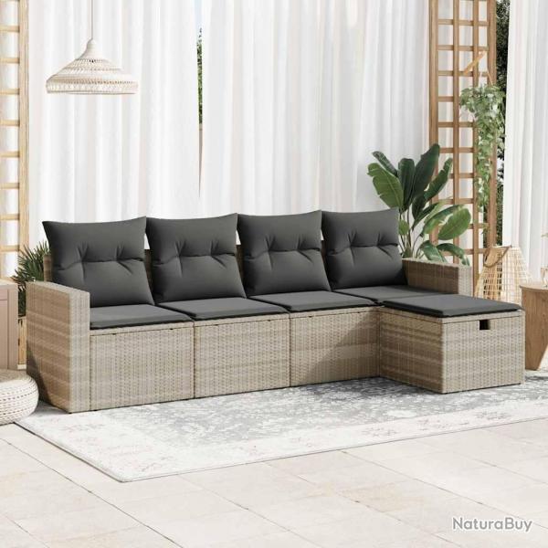 Salon de jardin 5 pcs avec coussins gris clair rsine tresse alsavelo