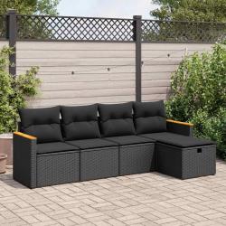 Salon de jardin 5 pcs avec coussins noir résine tressée alsavelo