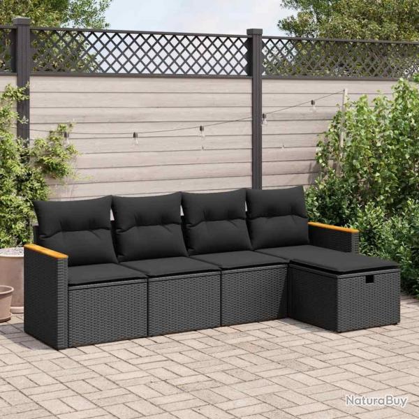 Salon de jardin 5 pcs avec coussins noir rsine tresse alsavelo