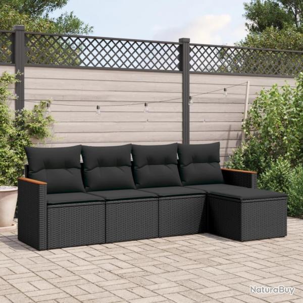 Salon de jardin 5 pcs avec coussins noir rsine tresse alsavelo