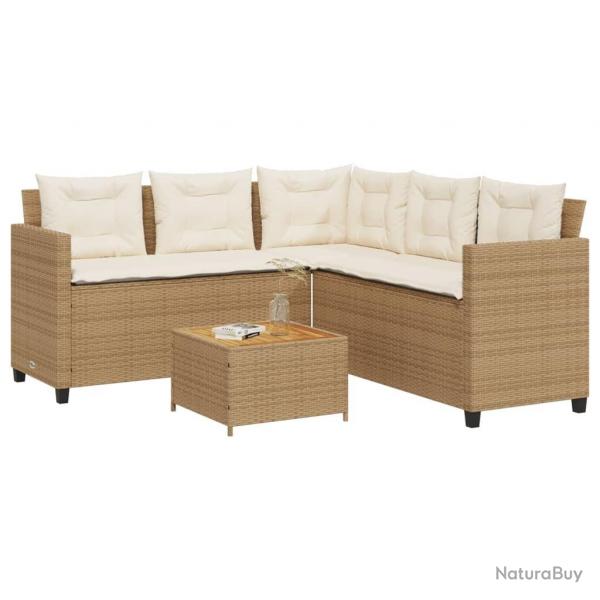 Canap de jardin avec table et coussins en forme de L beige alsavelo