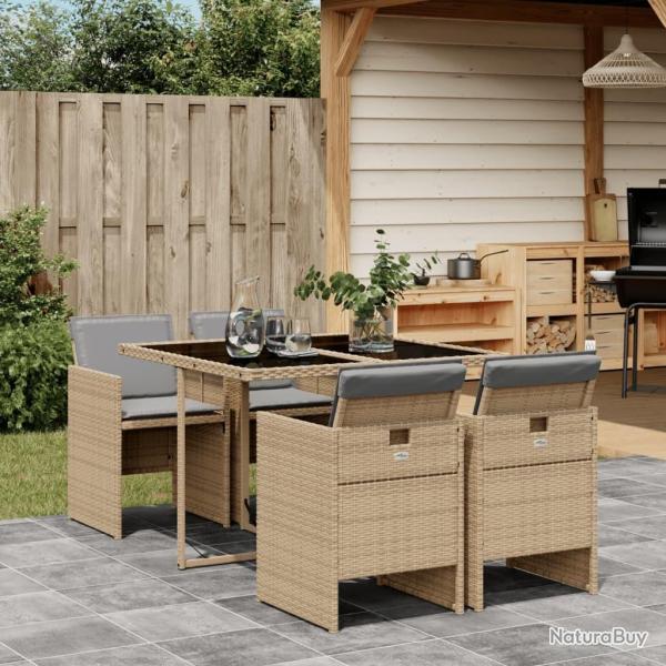 Ensemble  manger de jardin coussins 5 pcs mlange beige rotin alsavelo