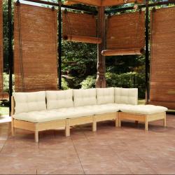 Salon de jardin 5 pcs avec coussins crème bois de pin alsavelo