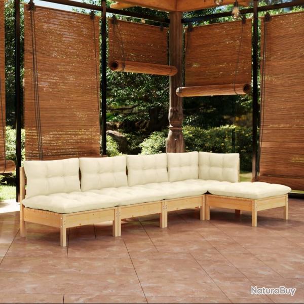 Salon de jardin 5 pcs avec coussins crme bois de pin alsavelo