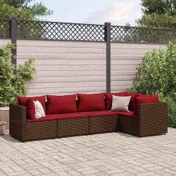 Salon de jardin 5 pcs avec coussins Marron Résine tressée alsavelo