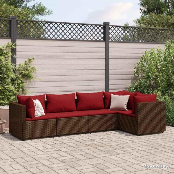 Salon de jardin 5 pcs avec coussins Marron Rsine tresse alsavelo
