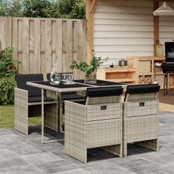 Ensemble à manger de jardin et coussins 5 pcs gris clair rotin alsavelo