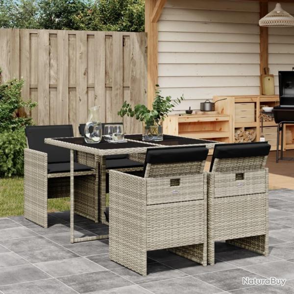 Ensemble  manger de jardin et coussins 5 pcs gris clair rotin alsavelo