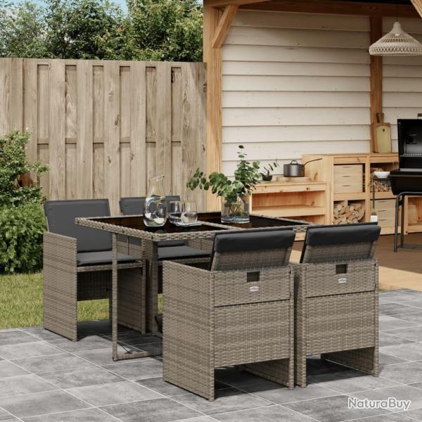 Ensemble  manger de jardin 5 pcs coussins gris rsine tresse alsavelo