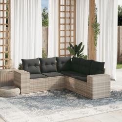Salon de jardin 5 pcs avec coussins gris clair résine tressée alsavelo