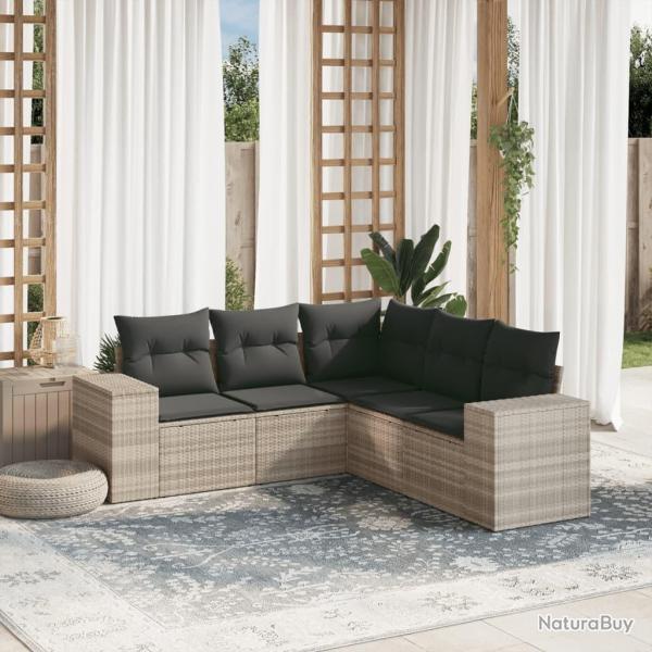 Salon de jardin 5 pcs avec coussins gris clair rsine tresse alsavelo