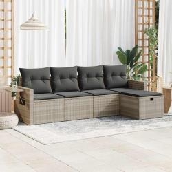 Salon de jardin 5 pcs avec coussins gris clair résine tressée alsavelo