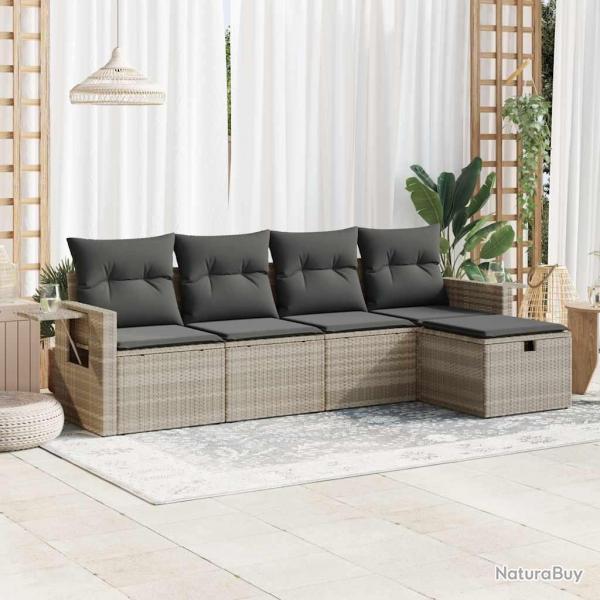 Salon de jardin 5 pcs avec coussins gris clair rsine tresse alsavelo