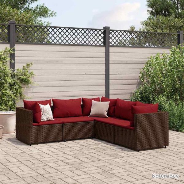 Salon de jardin 5 pcs avec coussins Marron Rsine tresse alsavelo