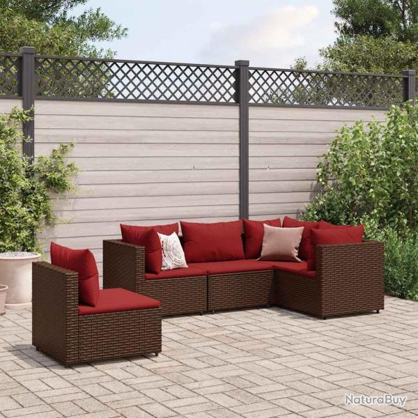 Salon de jardin 5 pcs avec coussins Marron Rsine tresse alsavelo