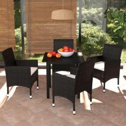 Ensemble à dîner de jardin avec coussins 5 pcs poly rotin noir alsavelo
